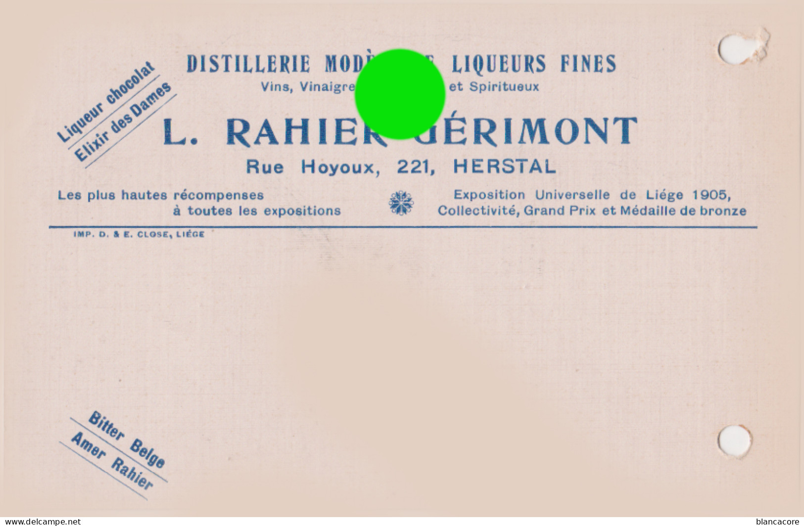 DISTILLERIE à HERSTAL Carte Correspondance De La Distillerie L. Rahier Gérimont 1912 - Herstal