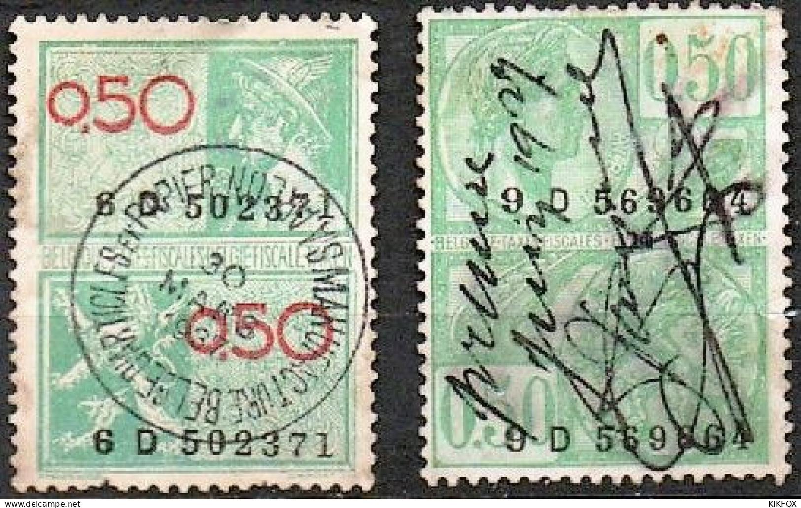 BELGIE,BELGIQUE , 1 X 1917  0,50 TAXE FISCALE  HANDENTWERTUNG + 1 X 1941 0,50 TAXE FISCAL, GESTEMPELT, OBLITERE - Stamps
