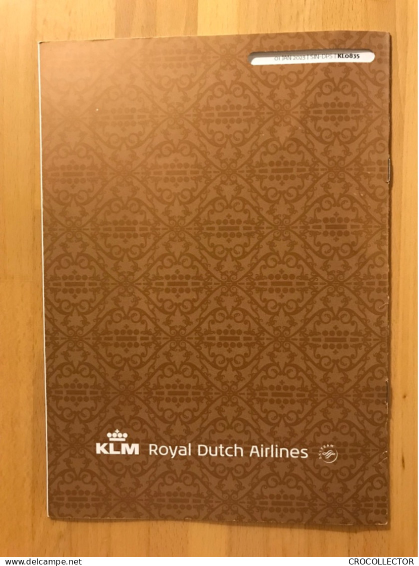 KLM Business Class Menu SIN-DPS 01 JAN 2023 - Menu Cards