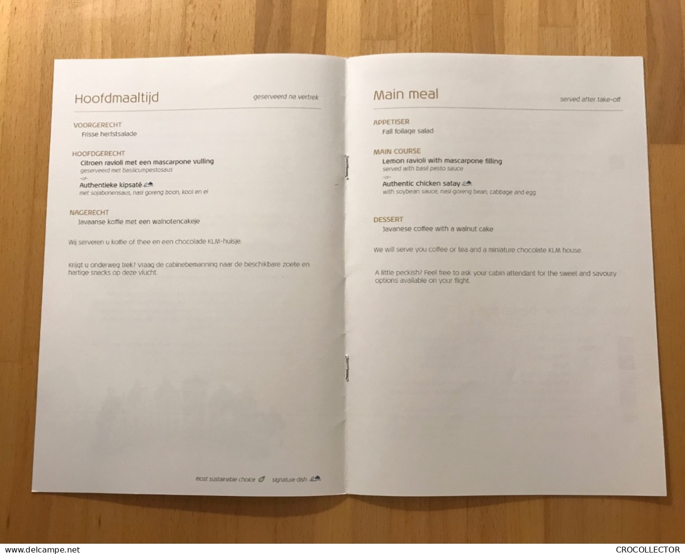 KLM Business Class Menu DPS-SIN 25 JAN 2023 - Menu