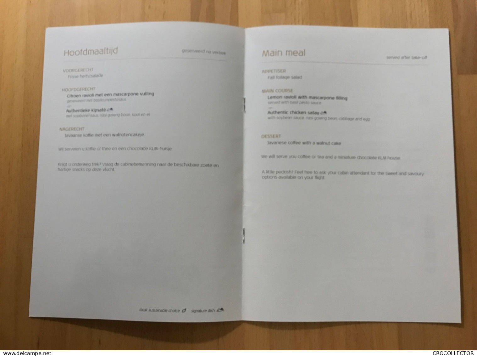 KLM Business Class Menu DPS-SIN 13 FEB 2023 - Menú