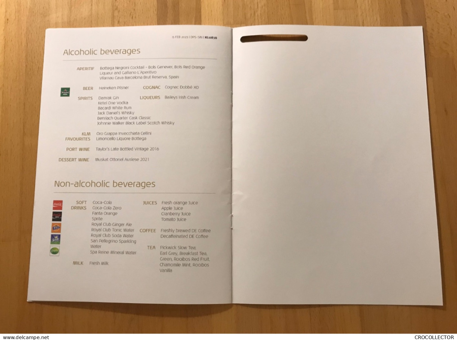 KLM Business Class Menu DPS-SIN 13 FEB 2023 - Menu Cards