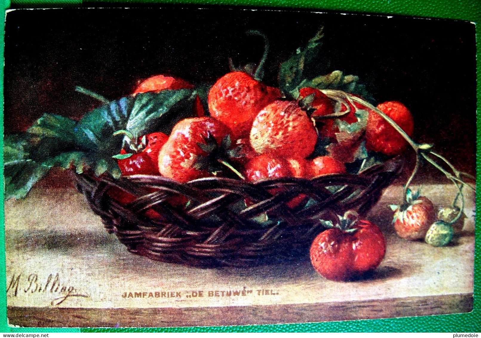 CPA  NATURE MORTE AUX FRUITS . ART .  CORBEILLE DE FRAISES . STILL LIFE STRAWBERRIES IN BASKET  OLD PC A / S M. BILLING - Plantes Médicinales