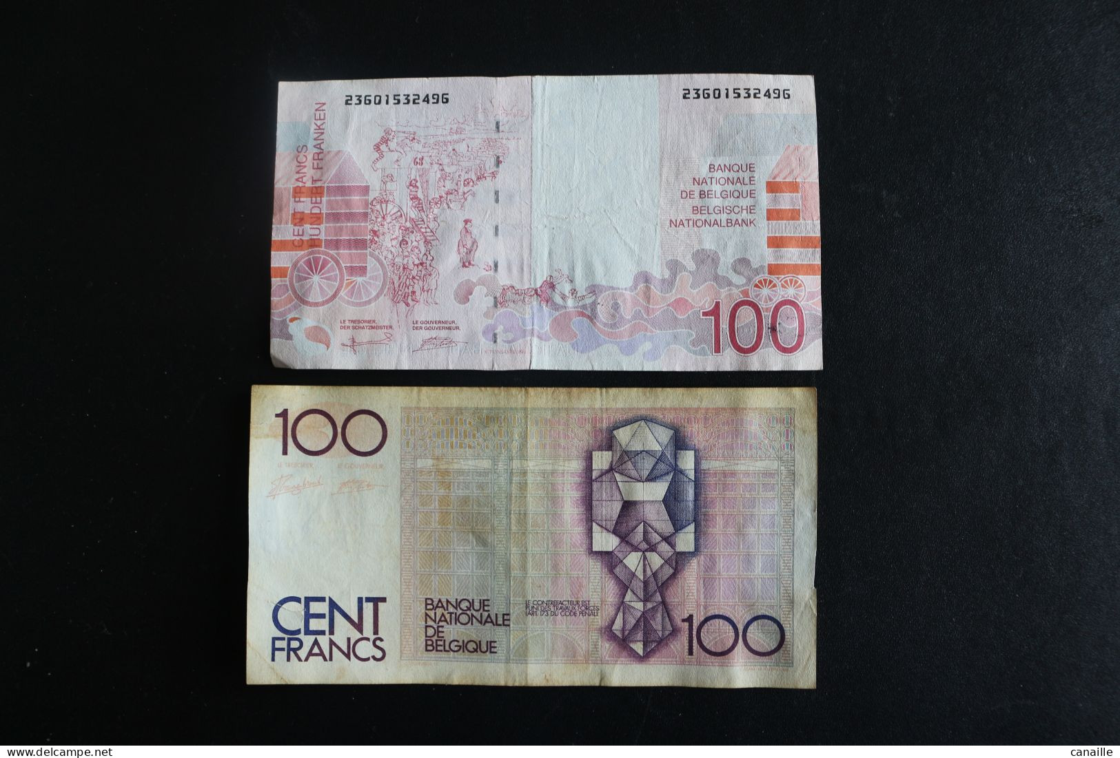 Lot De 2 Billets De La Banque Nationale De Belgique, Billet De 100 Francs (James Ensor) (Hendrik Beyaert), Honderd Frank - 100 Frank