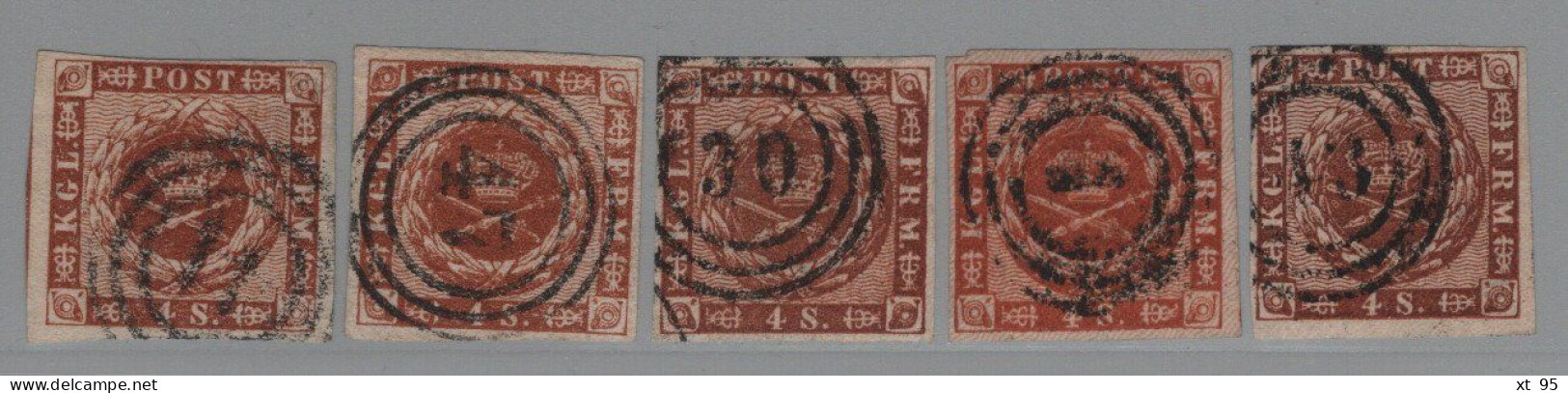 Danemark - N°4 - Lot De 5 Timbres Obliteres - Cote +90€ - Used Stamps