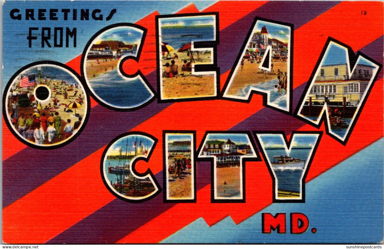 Maryland Greetings From Ocean City Large Letter Linen 1960 - Ocean City