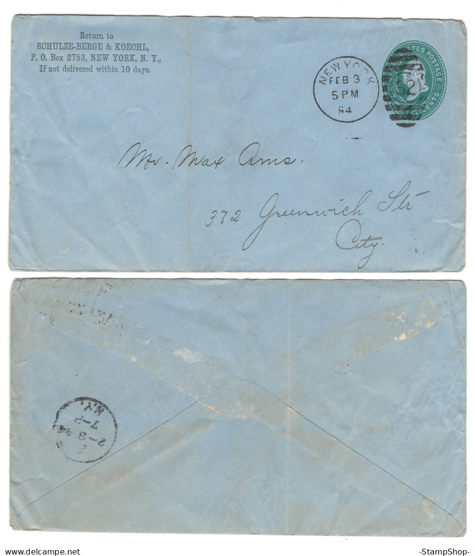1894 USA, United States, US - New York - Stationery, Envelope - - ...-1900