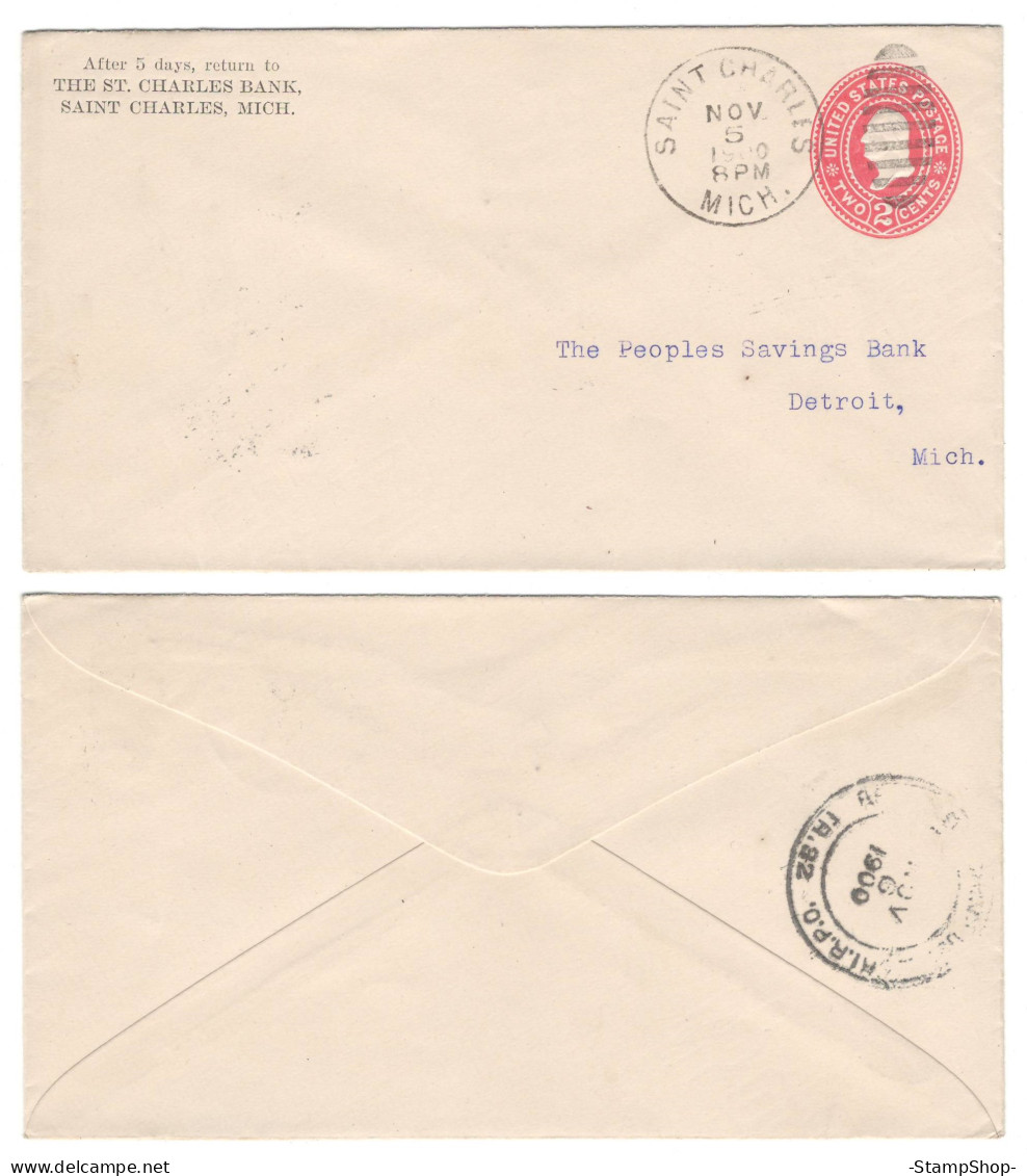 1900 USA, United States, US - Saint Charles To Detroit - Stationery, Envelope - - ...-1900