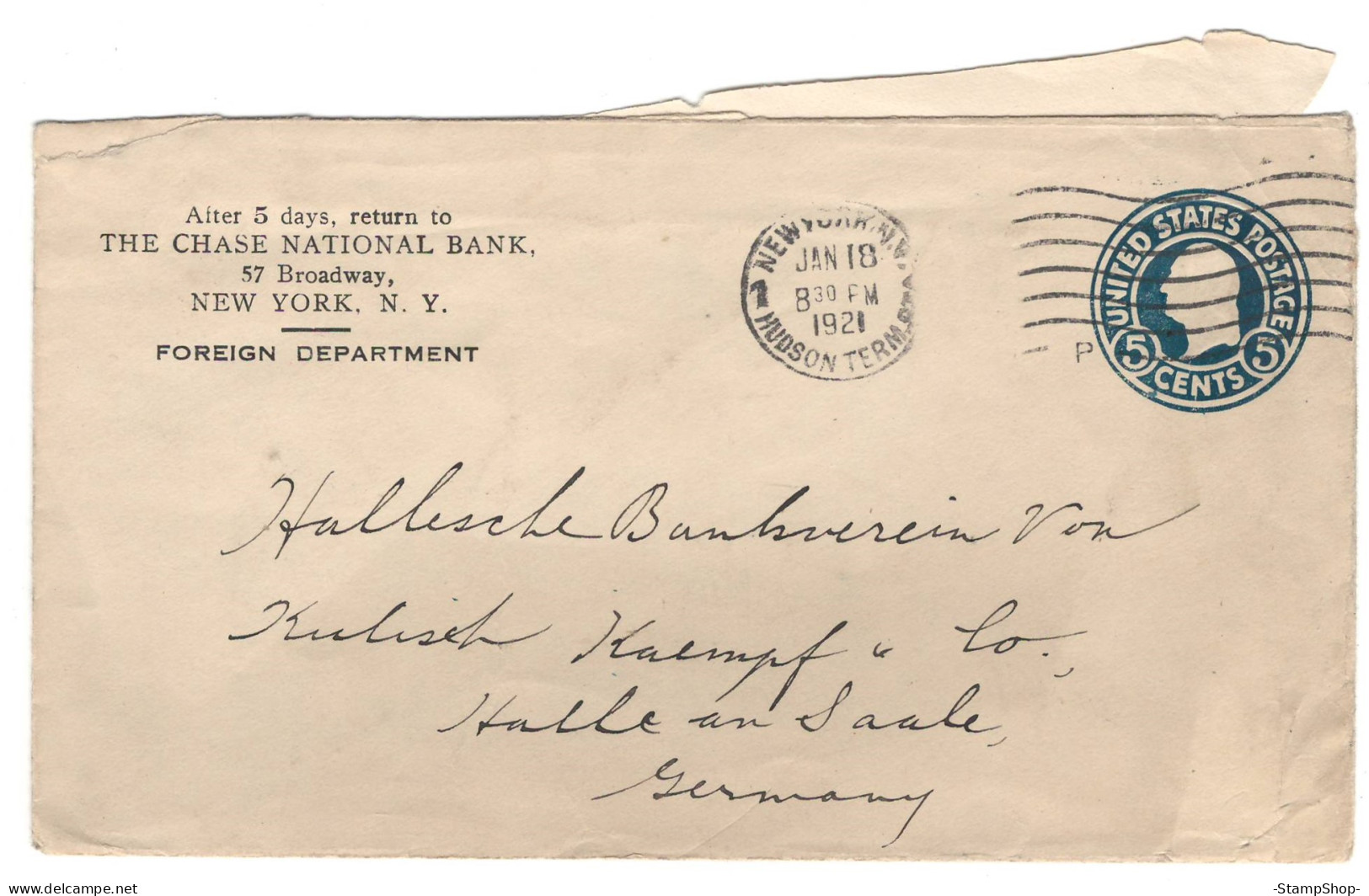 1921 USA, United States, US - New York To Germany - Stationery, Envelope - - 1921-40