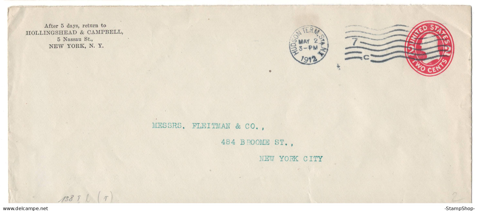 1912 USA, United States, US - Hudson Term Station New York - Stationery, Envelope - - 1901-20