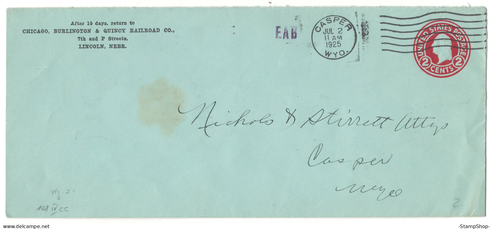 1925 USA, United States, US - Casper - Stationery, Envelope - - 1921-40