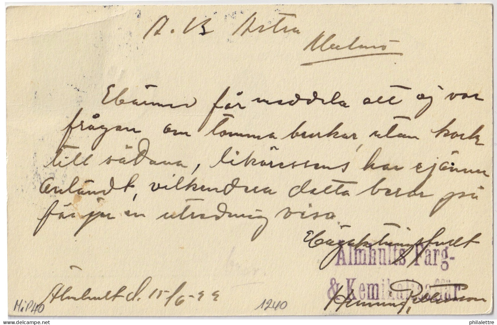 SUÈDE / SWEDEN - 1922 - 10 öre Postal Card Mi.P40 Cancelled "ÄLMHULT / L Br."  To MALMÖ - VF Used - Postal Stationery