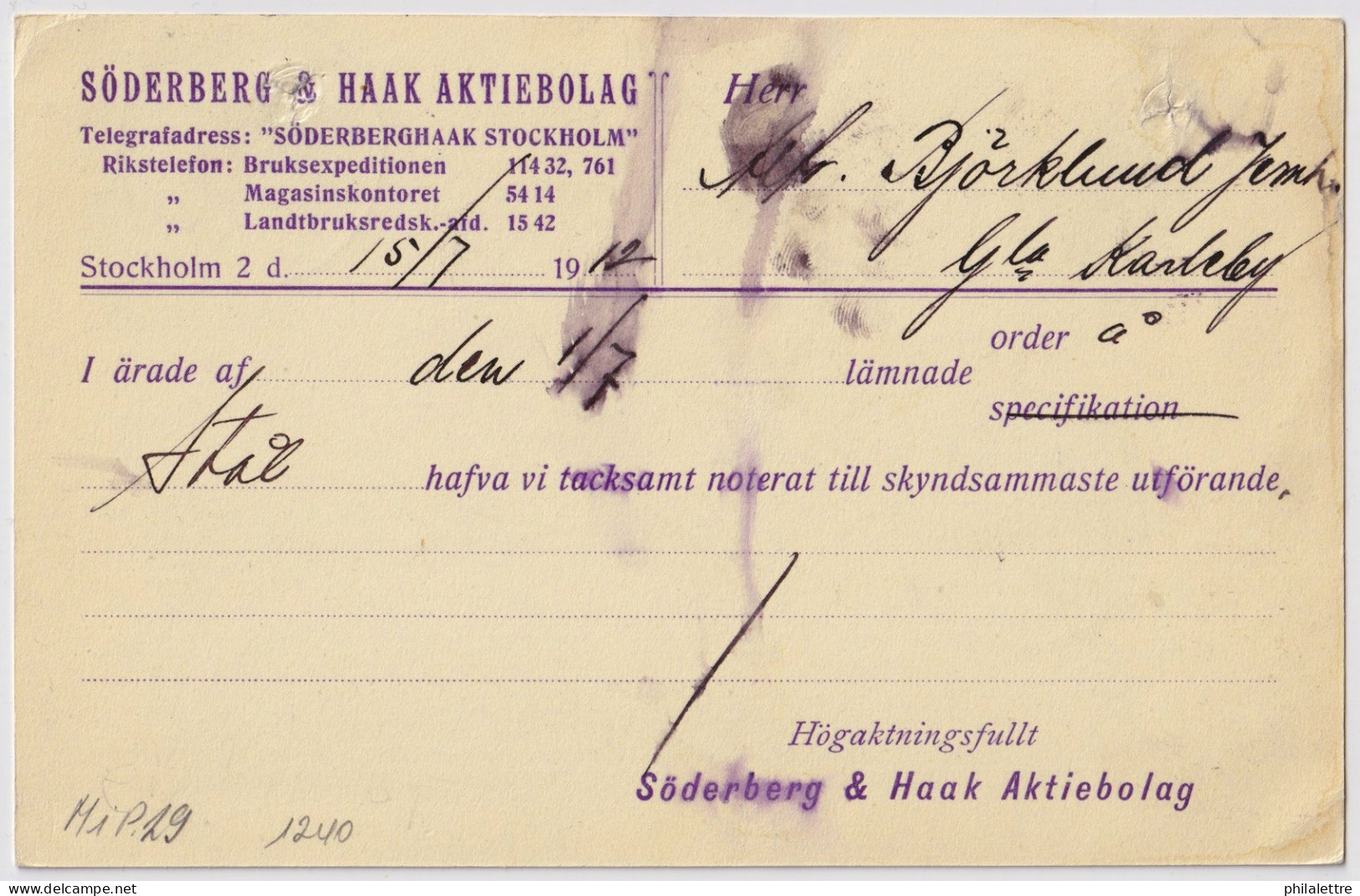 SUÈDE / SWEDEN - 1912 - 5 öre Green Postal Card Mi.P32a (date 1111) Cancelled ÅBO (Finland) - Ganzsachen