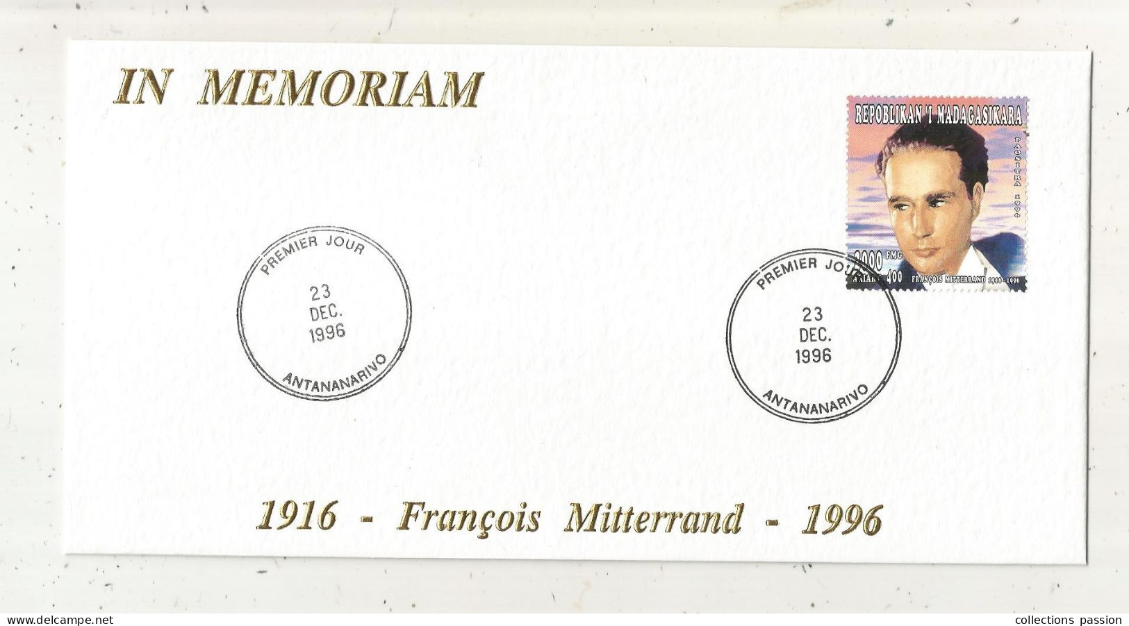 FDC, Premier Jour, François MITTERRAND, Madagascar ,ANTANANARIVO,1996 , Frais Fr 1.85 E - Madagascar (1960-...)