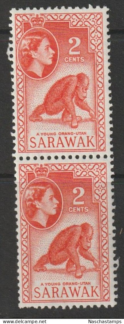 Sarawak 1955 -1957 2c Queen Elizabeth II & Local Motifs Pair MNH - Sarawak (...-1963)