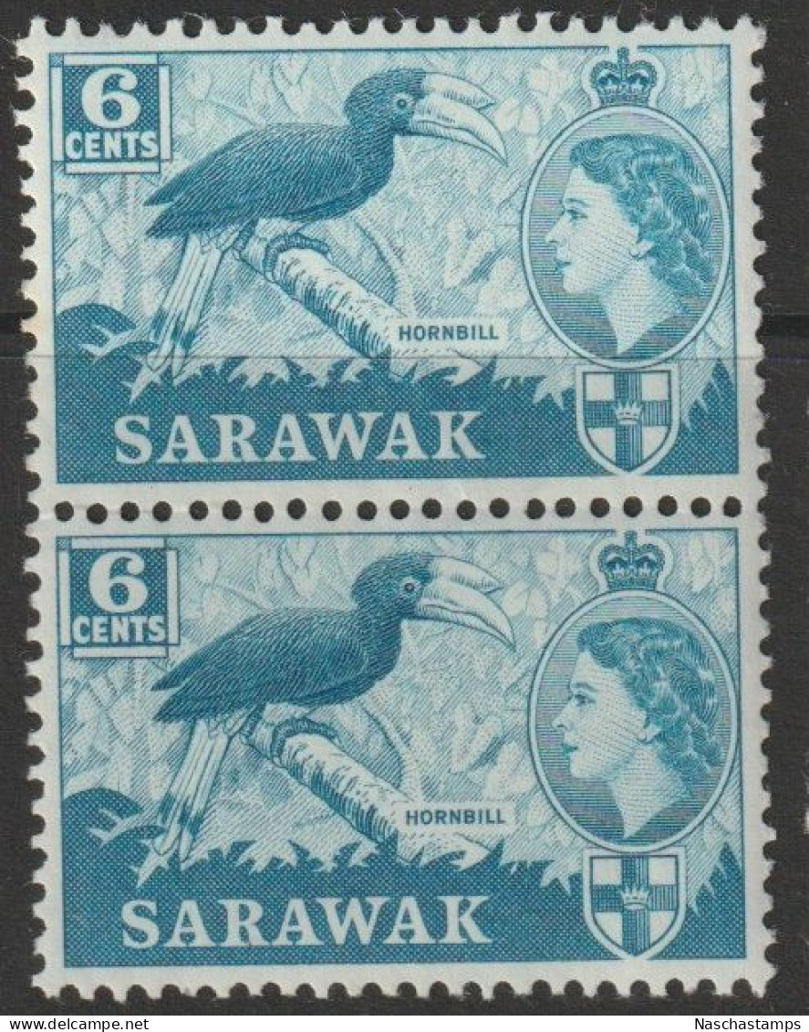 Sarawak 1955 -1957 6c Queen Elizabeth II & Local Motifs Pair MNH - Sarawak (...-1963)