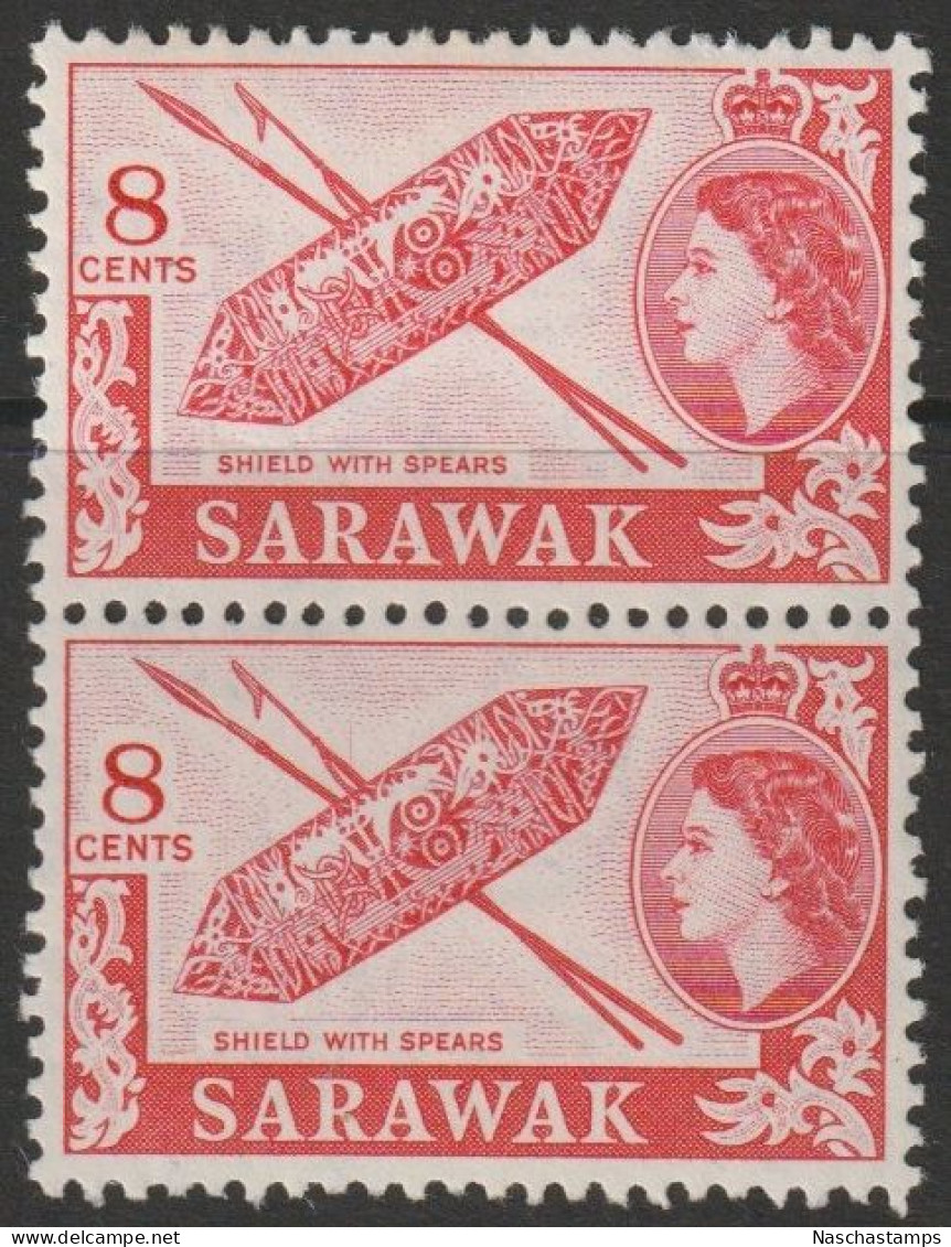 Sarawak 1955 -1957 8c Queen Elizabeth II & Local Motifs Pair MNH - Sarawak (...-1963)