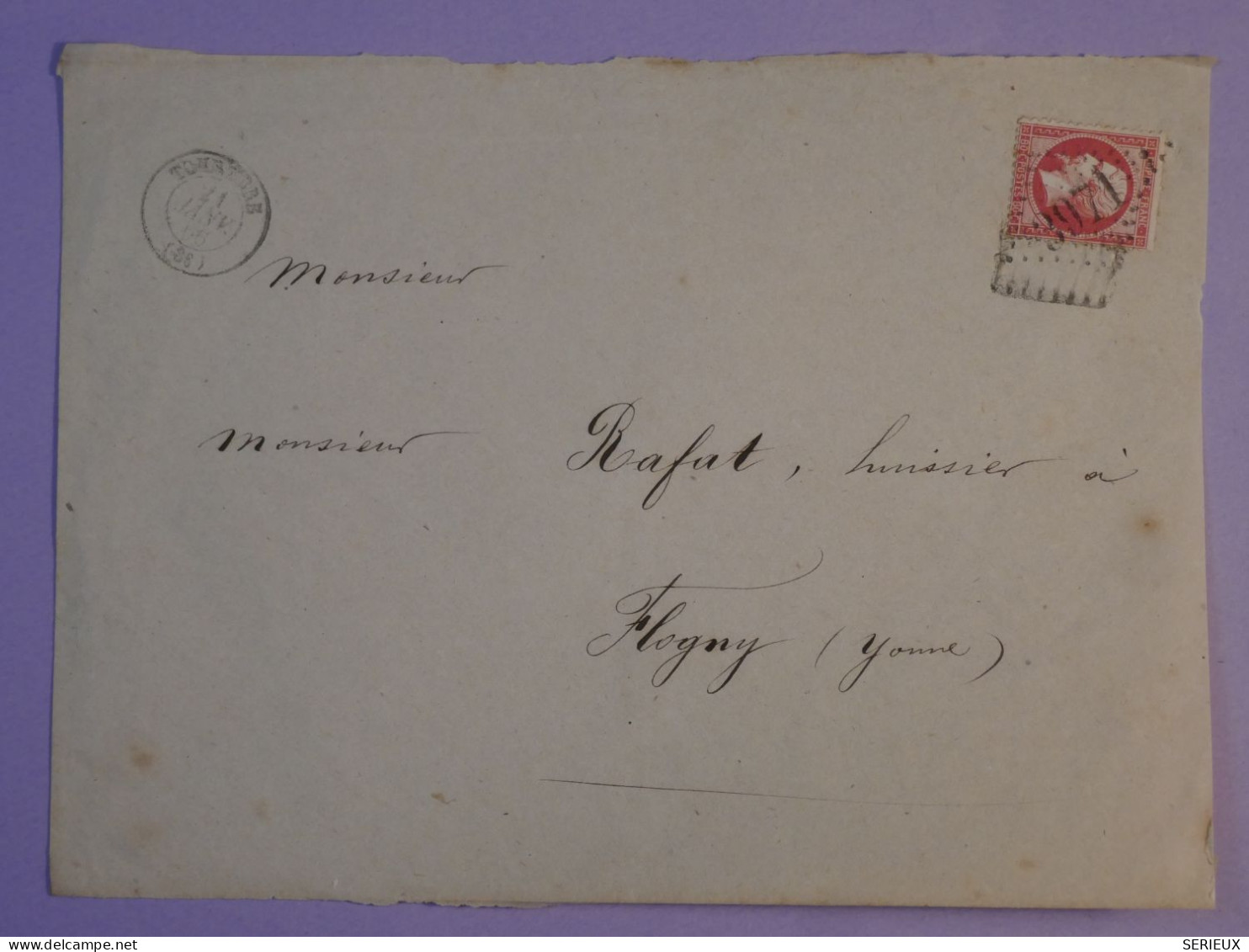 BR8 FRANCE  BELLE LETTRE DEVANT  1866 TONNERRE A  FLOGNY +N°24 LOS. 3971++AFF.INTERESSANT+ - 1862 Napoleon III