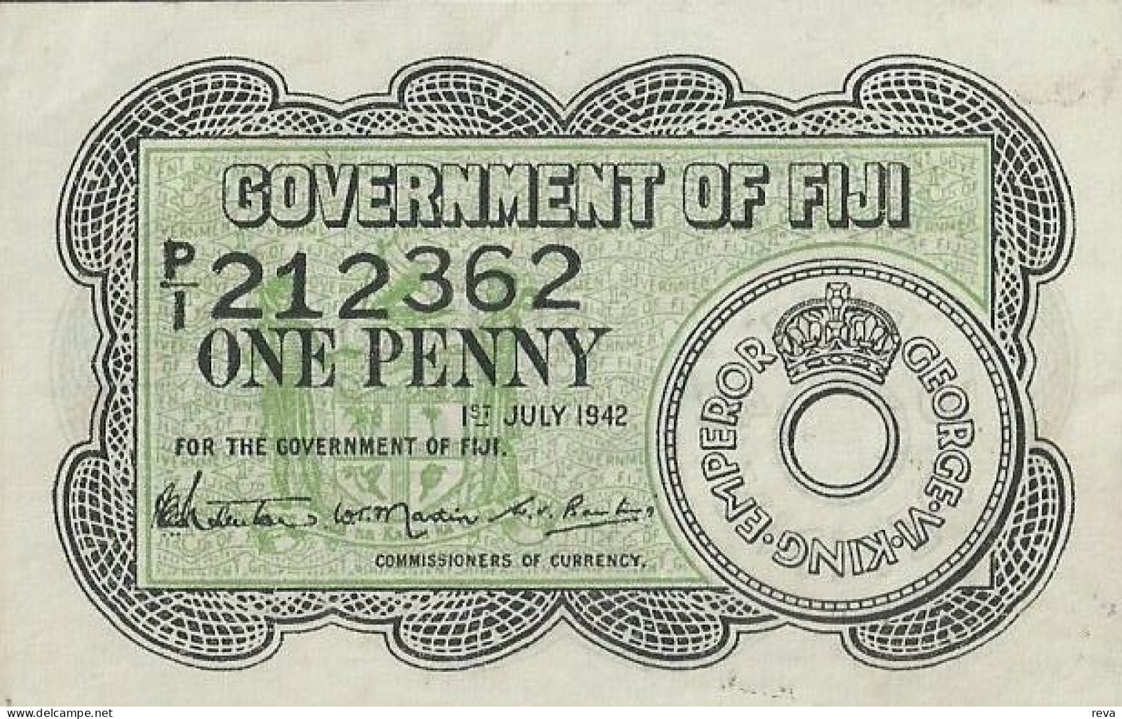 FIJI 1 PENNY GREEN COIN FRONT AND BACK DATED 01-07-1942 EF P.47a READ DESCRIPTION!! - Fiji