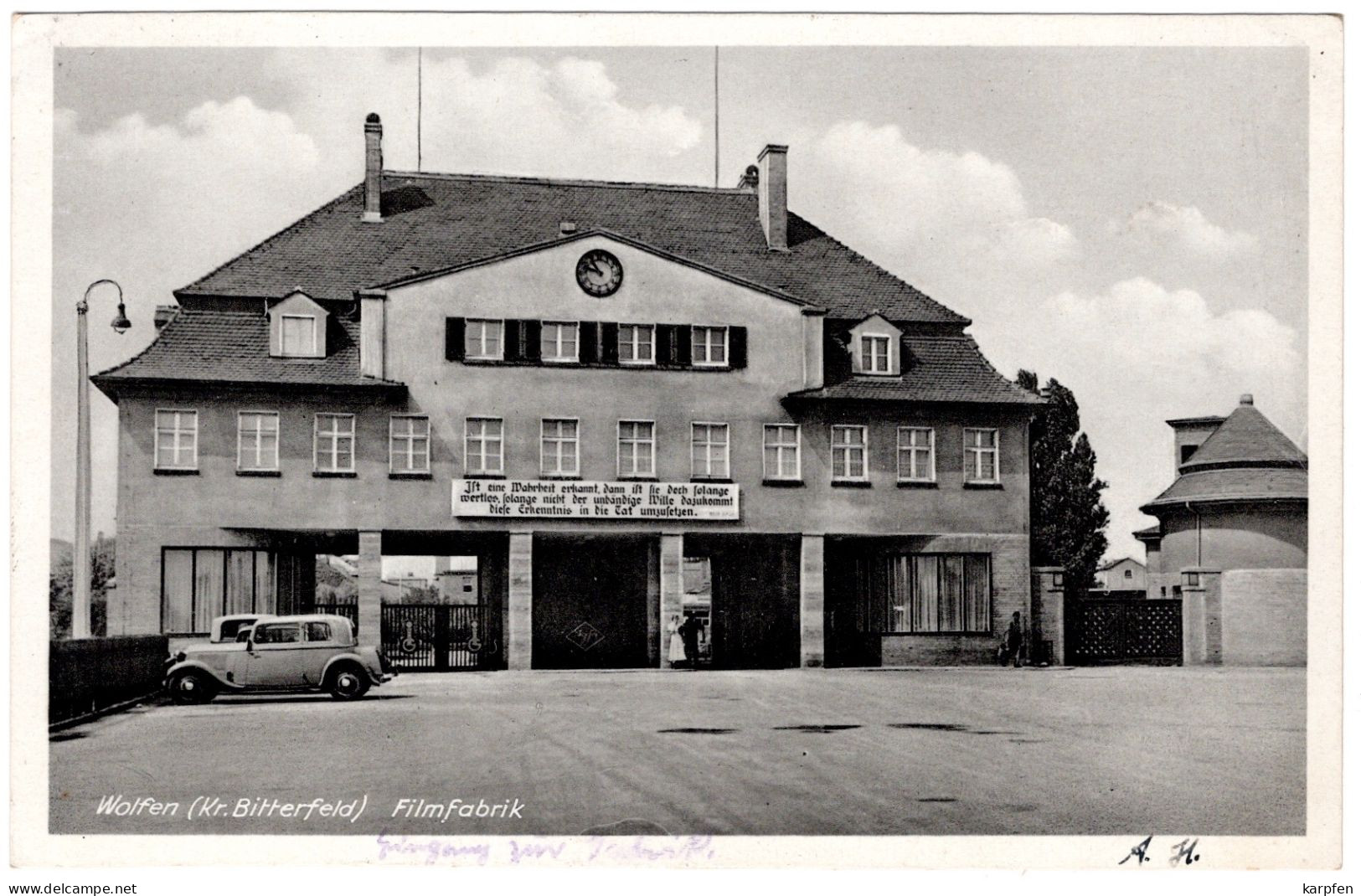 AK 1937 Wolfen Bitterfeld-Wolfen Filmfabrik Haupteingang Automobiel - Wolfen