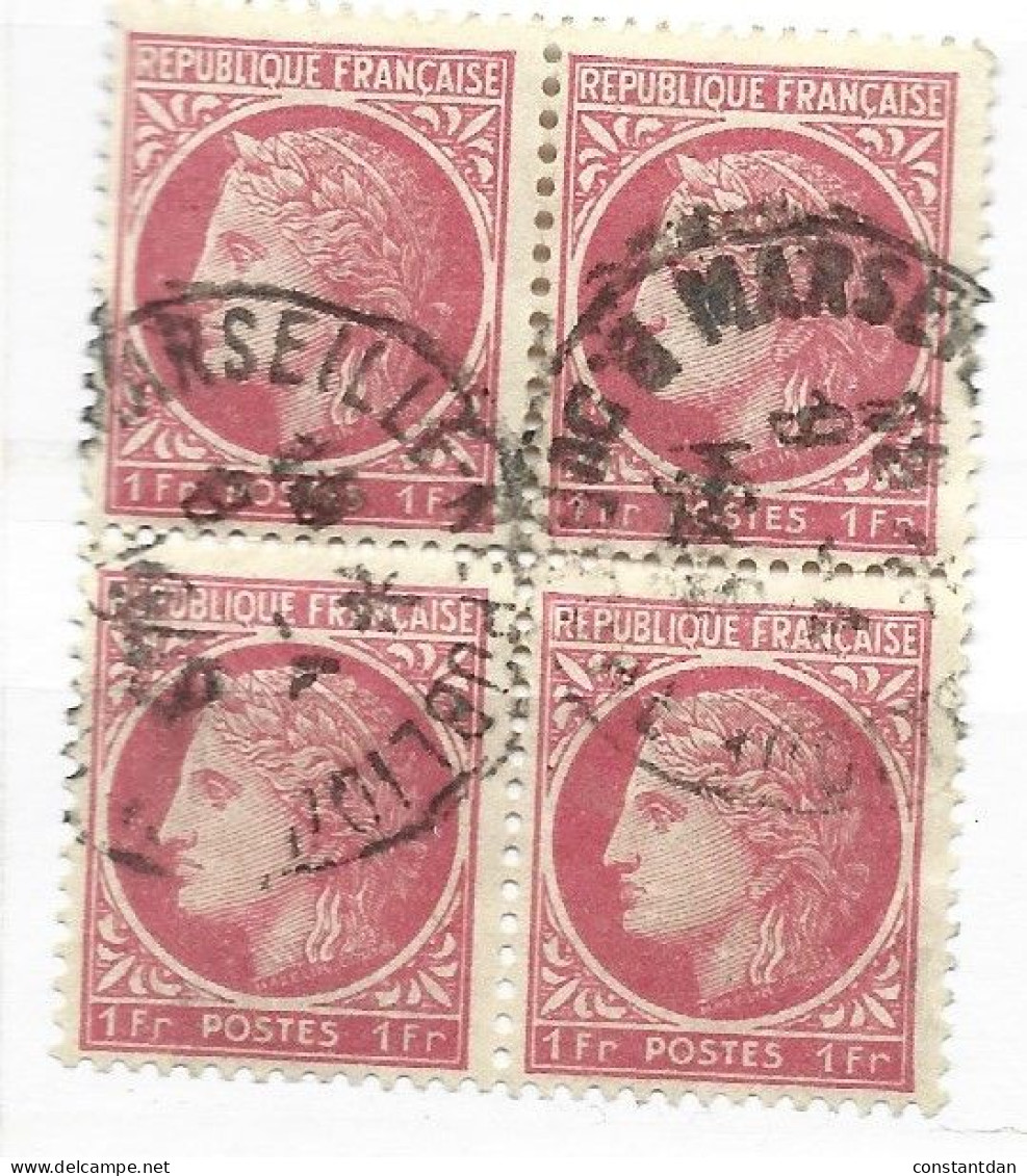 FRANCE N° 676 1F ROSE ROUGE TYPE CERES DE MAZELIN BLOC DE 4 OBL - Gebraucht