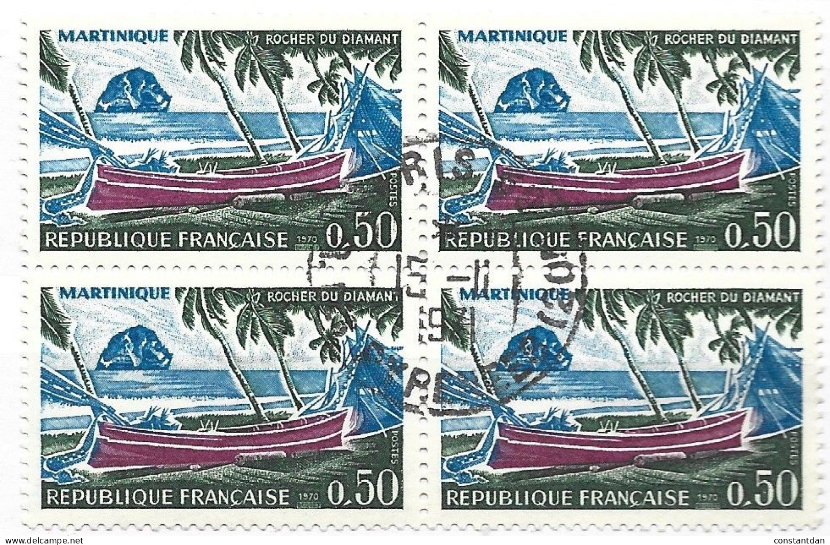 FRANCE N° 1644 50C VIOLET  BLEU VERT SERIE TOURISTIQUE MARTINIQUE BLOC DE 4 OBL - Gebruikt