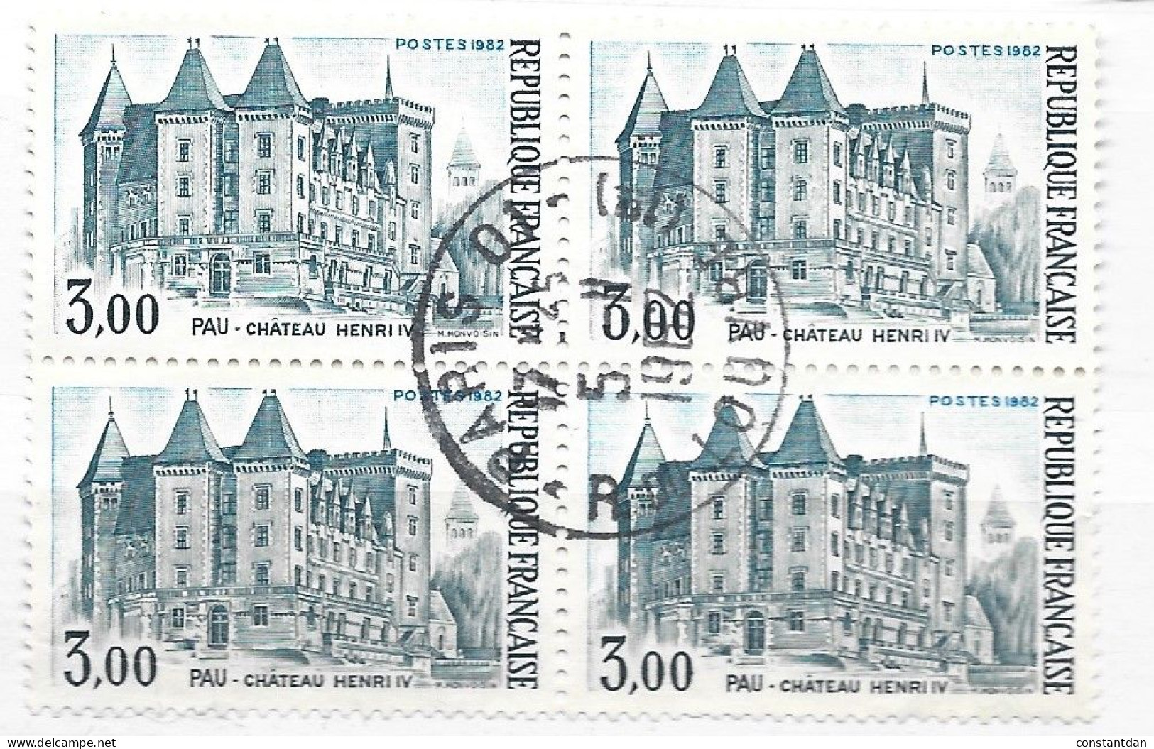 FRANCE N° 2195 BLEU FONCE ET BLEU CLAIR CHATEAU D'HENRI IV BLOC DE 4 OBL - Usati