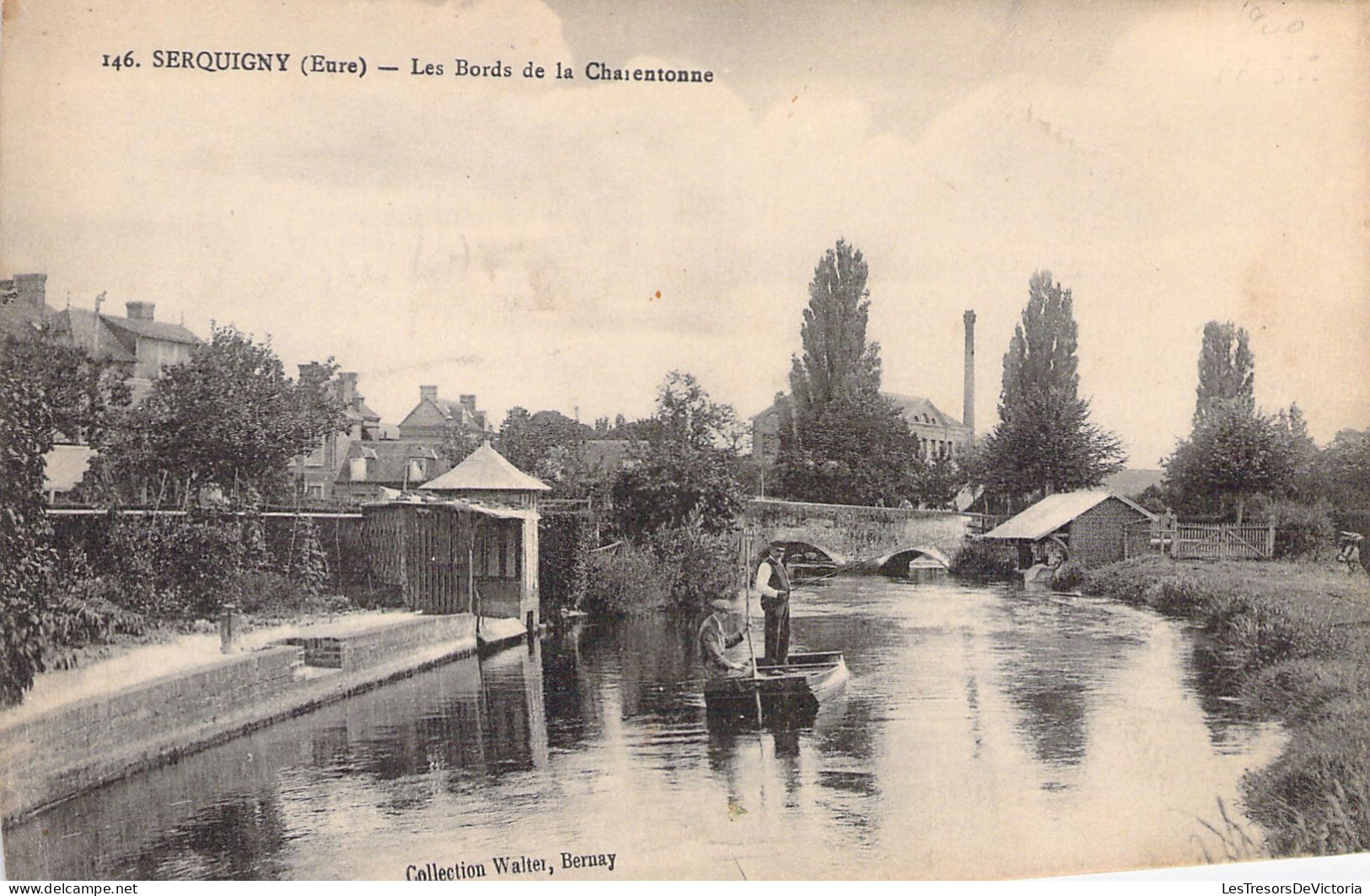 FRANCE - 27 - SERQUIGNY - Le Bords De La Charentonne - Pêche En Barque - Carte Postale Ancienne - Serquigny