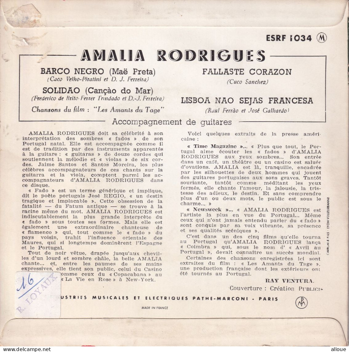 AMALIA RODRIGUES - FR EP  - BARCO NEGRO + 3 - Wereldmuziek