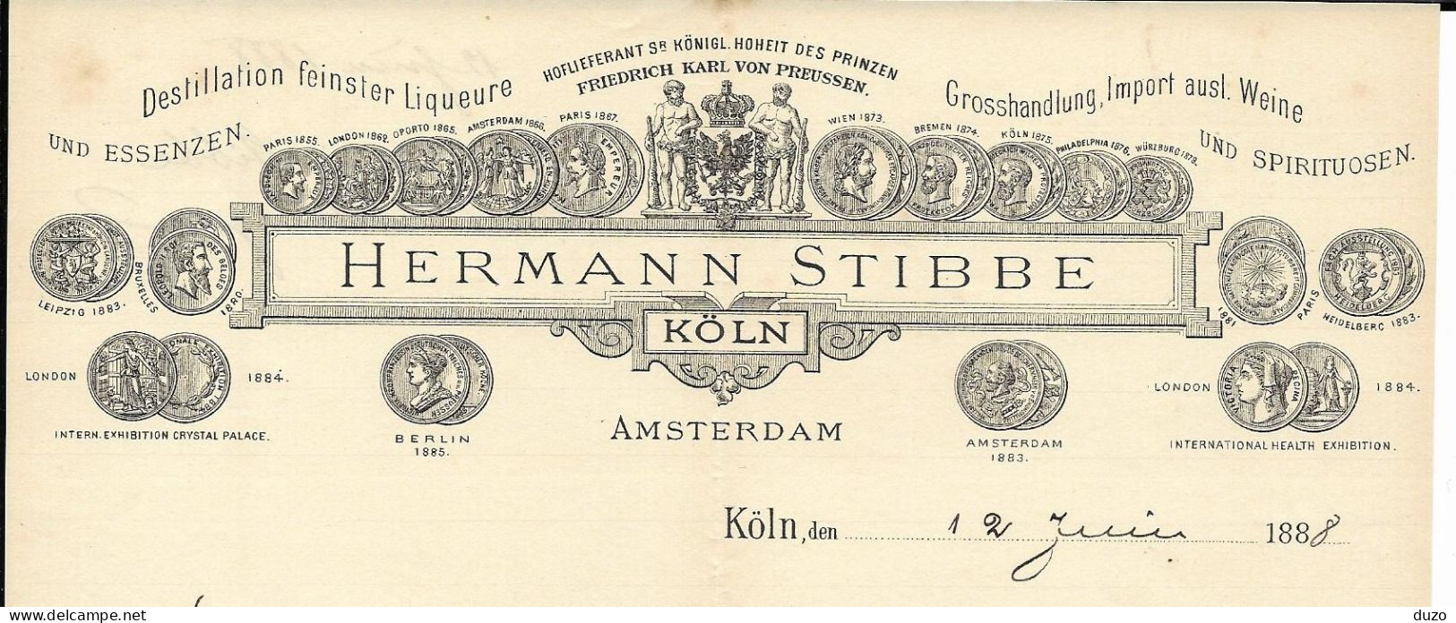 Amsterdam/Köln : Entête  Du 12 Juin 1887 - Destillation Feinster Liqueure - Hermann Stibbe . - Holanda