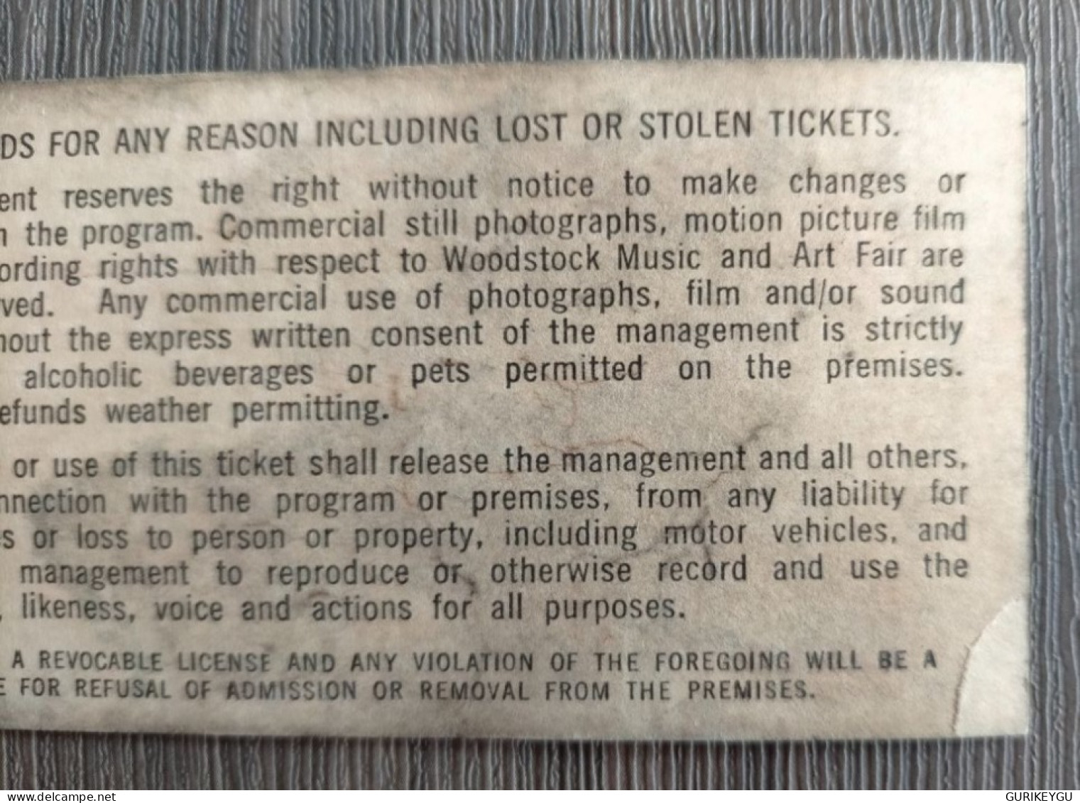 rarissime Ticket Vintage 17/08/1969 festival de WOODSTOCK  Music and Art Fair concert original n° 00652 D
