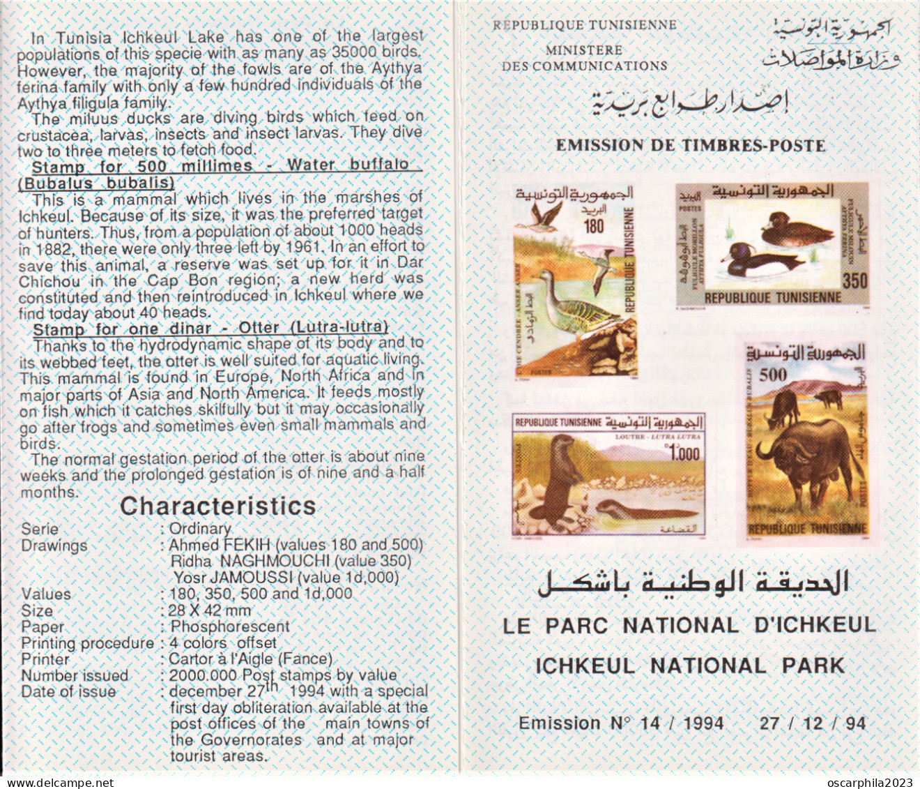 1994 - Tunisie - Y & T 1240 --- 1243 - Faune De Tunisie  -   Prospectus - Oies