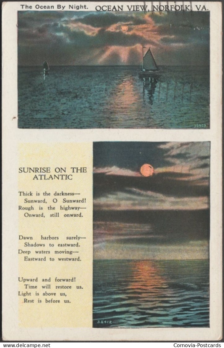 The Ocean By Night, Ocean View, Norfolk, Virginia, 1935 - Postcard - Norfolk