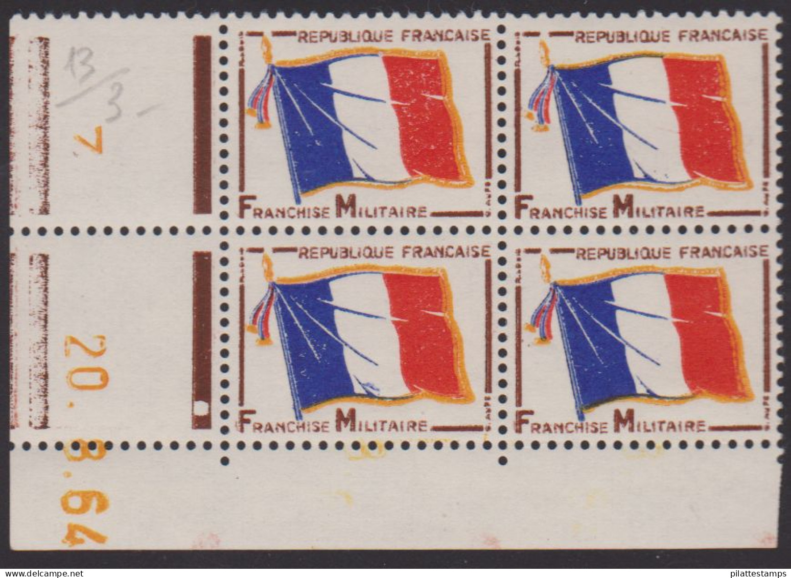 FRANCE FRANCHISE MILITAIRE N° 13** DRAPEAU COIN DATE DU 20/8/64 - Sonstige & Ohne Zuordnung