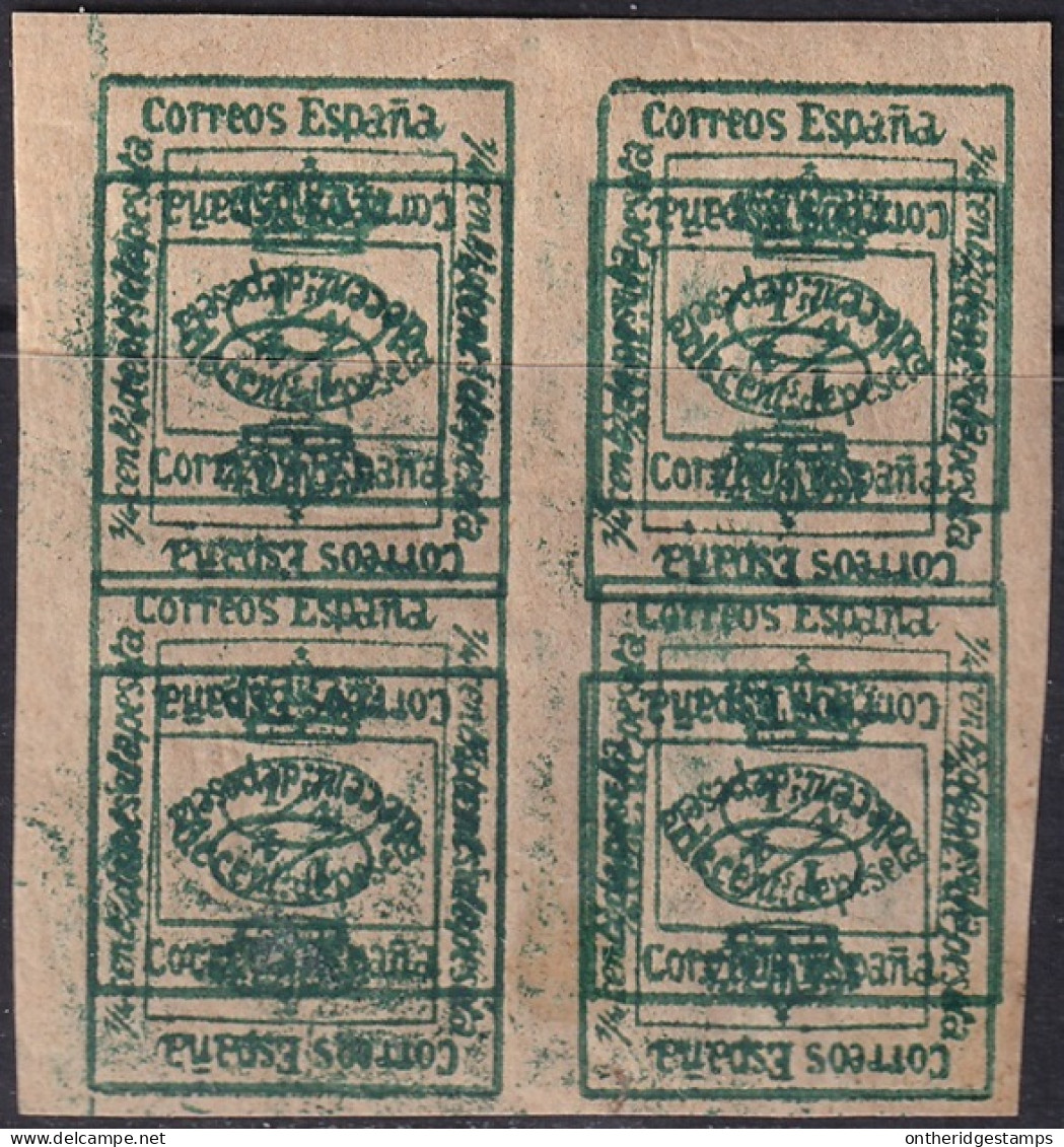 Spain 1875 Sc 221A Var España Ed 173edi Block MNH** Variety Inverted Impression & Printed On Gum Side - Unused Stamps