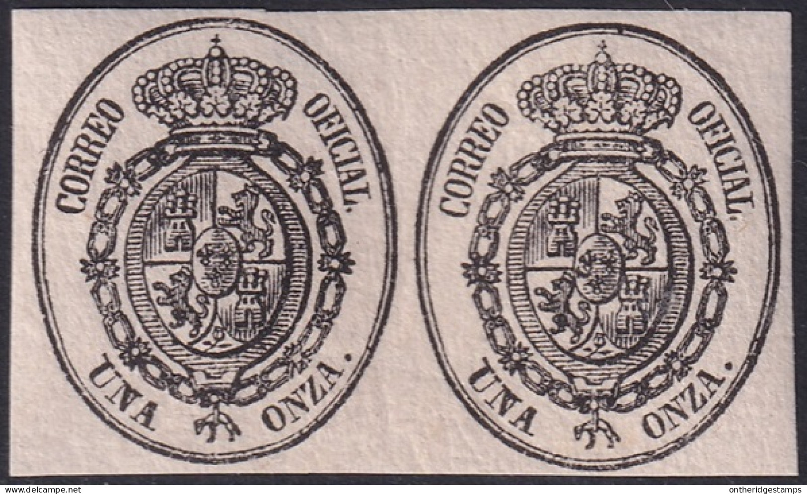 Spain 1855 Sc O6a España Ed 36 Official Pair MLH* Some Cracked Gum - Service