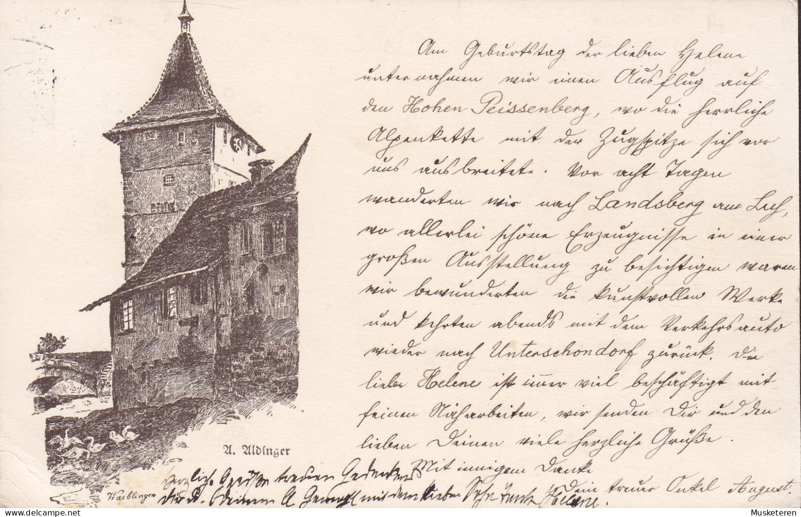 Deutsches Reich PPC Waiblingen Bernsteiner Tor U. Uldinger UNTERSCHONDORF Am Ammersee 1934 REadressed (2 Scans) - Waiblingen