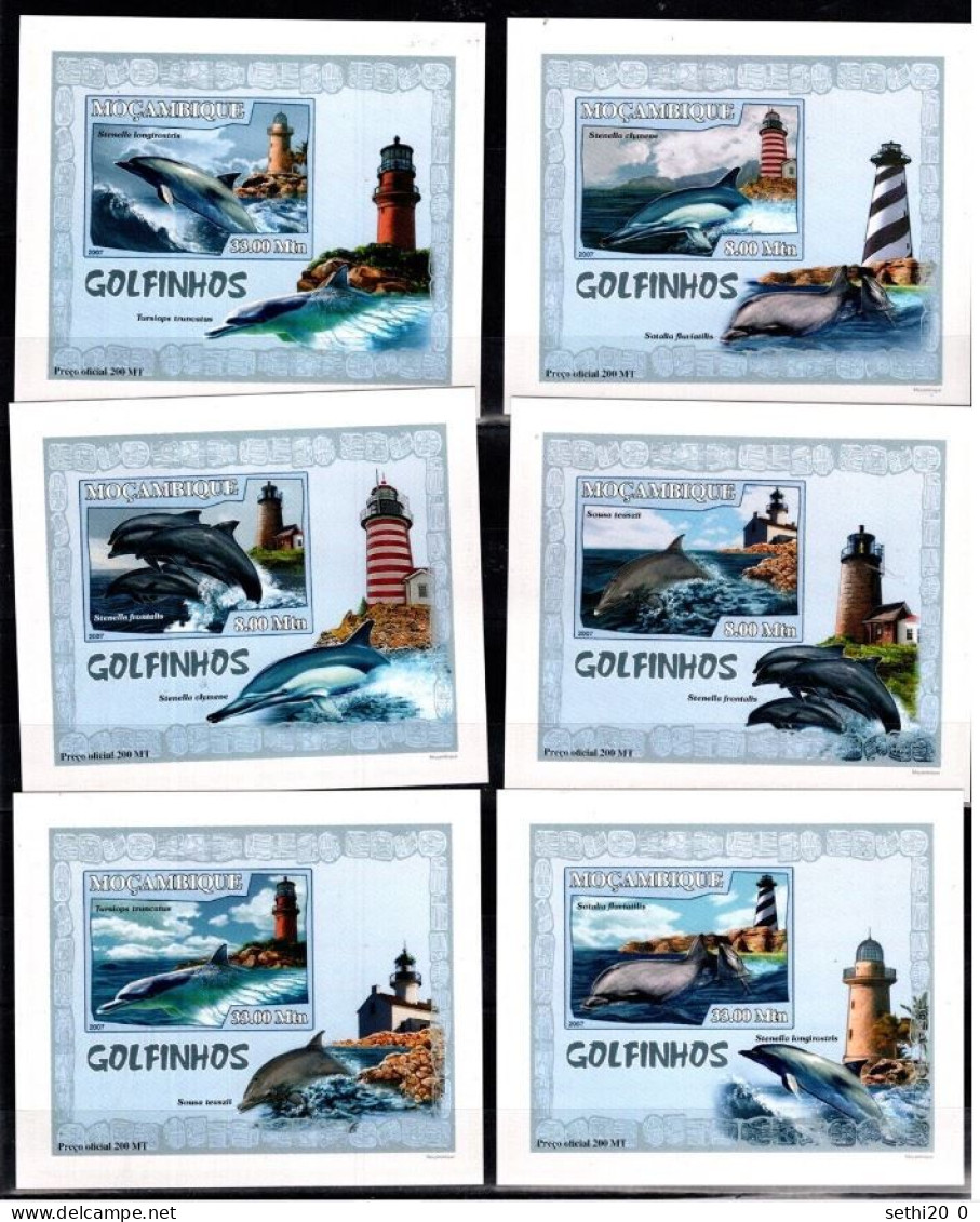 Mozambique 2007 Dolphins Dauphins Phares Lighthouse BF Luxe Carton MNH - Dauphins