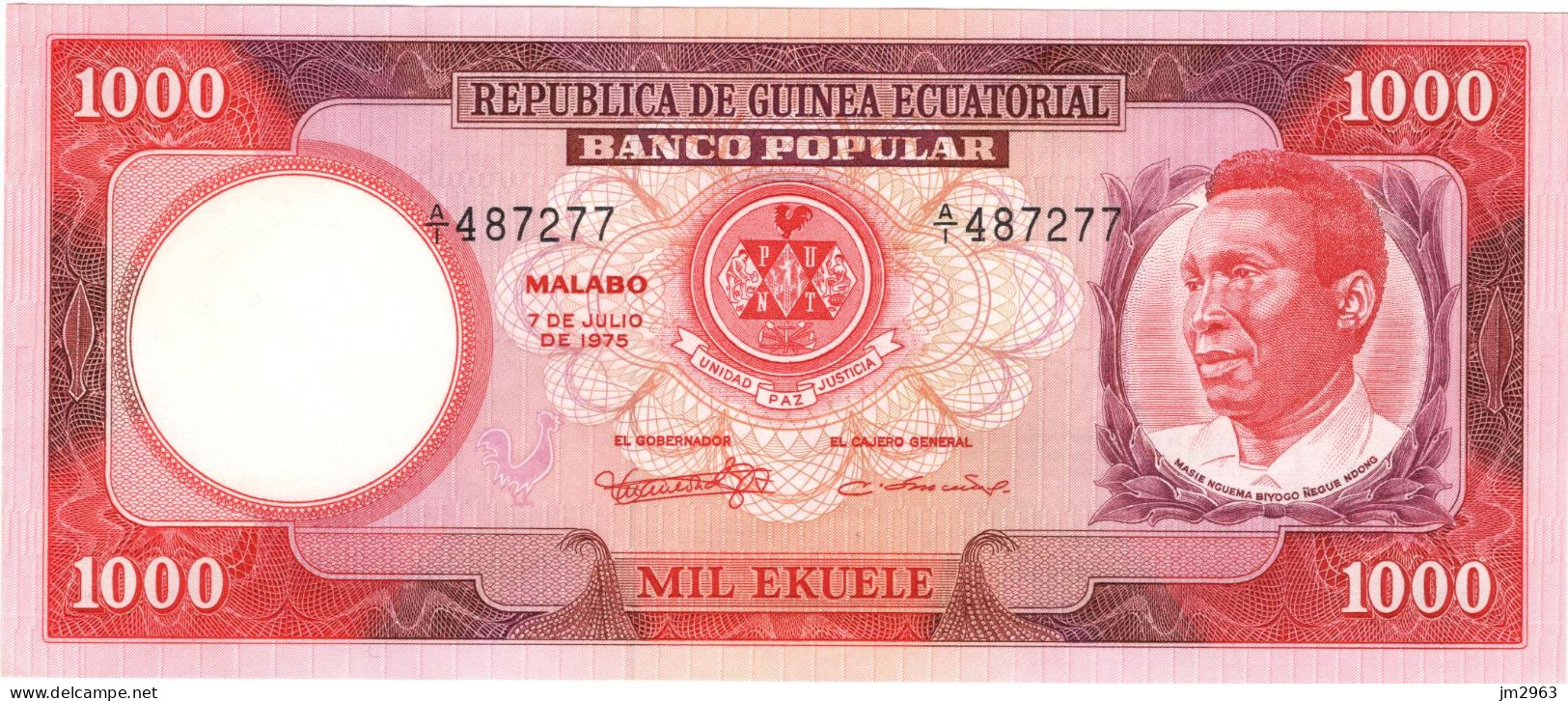 Guinée Equatoriale 1000 EKUELE UNC- 07.07.1975 A 487277 - Equatoriaal-Guinea