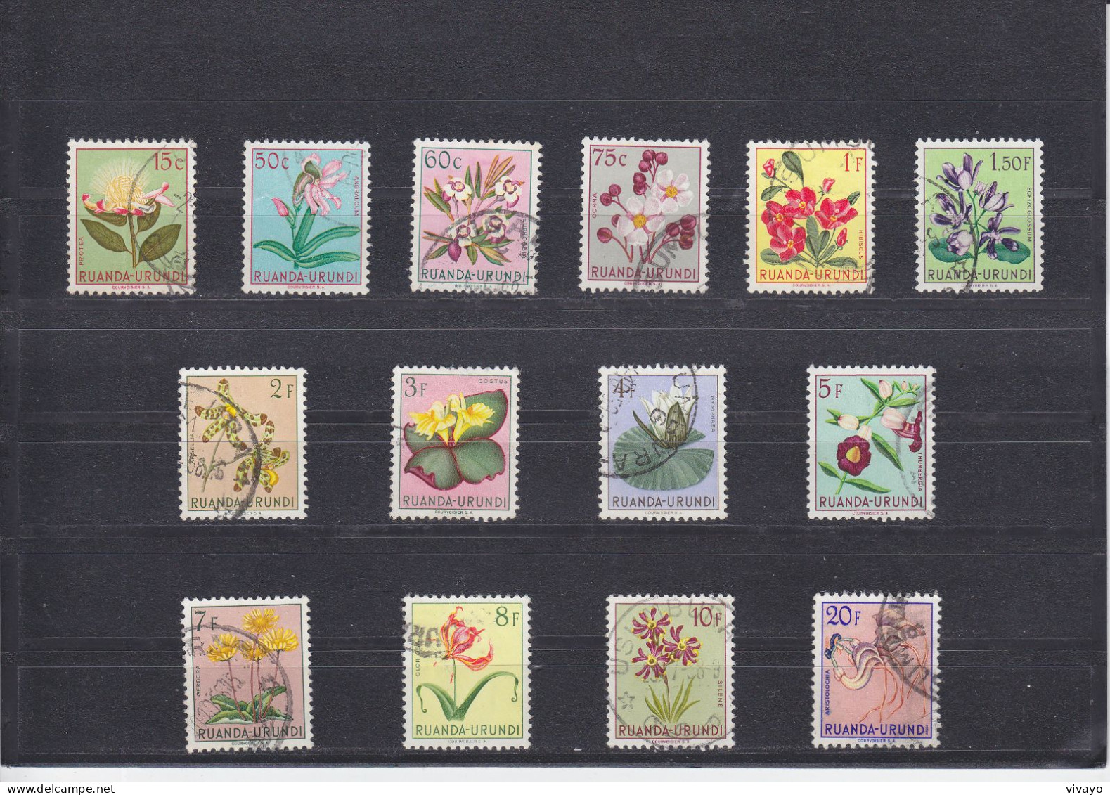 RUANDA URUNDI - O / FINE CANCELLED - 1953 - BLUMEN, FLOWERS, FLEURS -   Yv. 178, 182/5, 187/195 - Oblitérés