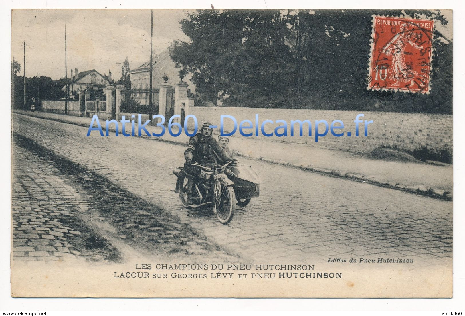 Rare CPA MOTO Les Champions Du Pneu Hutchinson LACOUR Sur Georges LEVY Side-Car - Motorfietsen