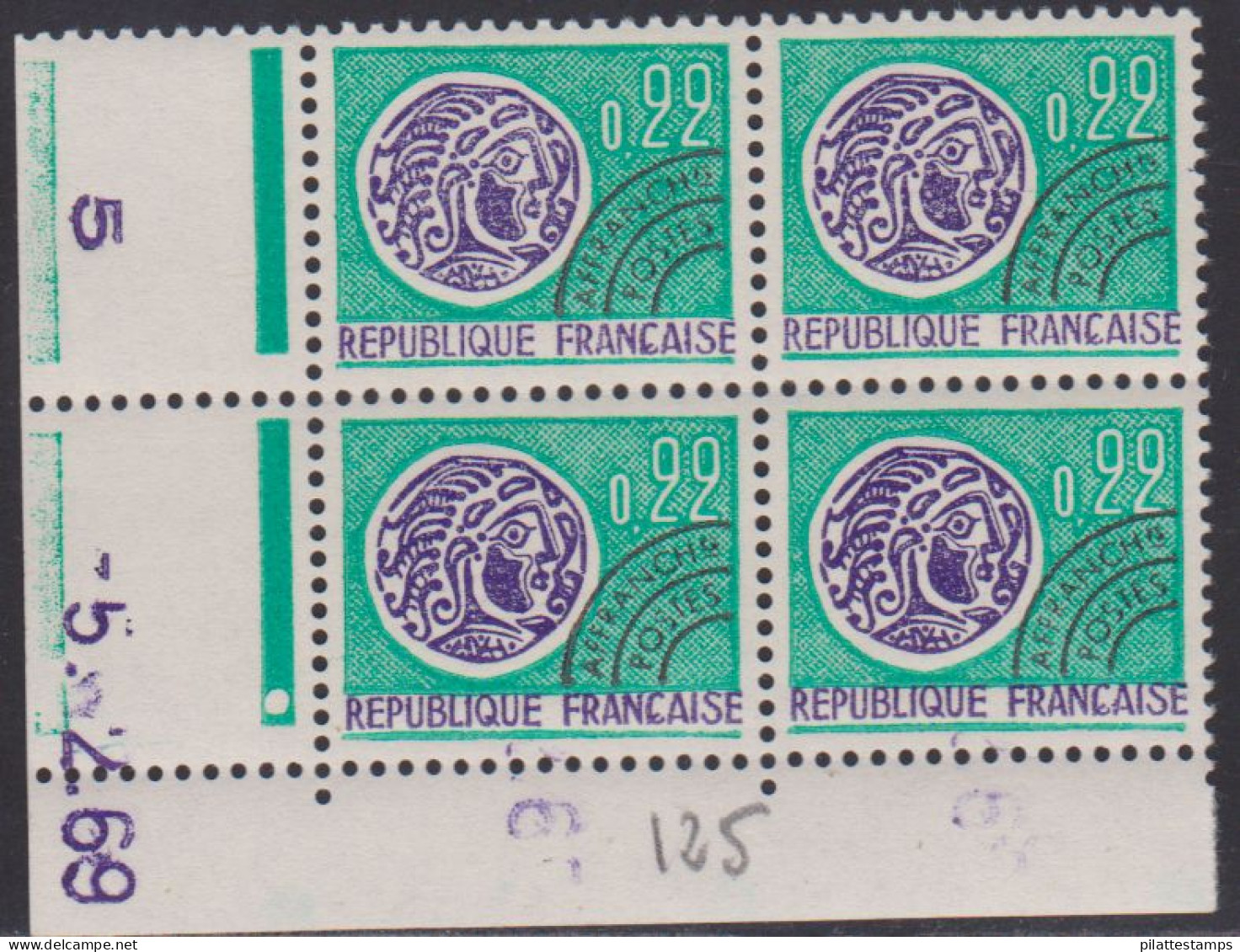 FRANCE PREOBLITERE N° 125** MONNAIE GAULOISE COIN DATE DU 5/2/69 - Precancels