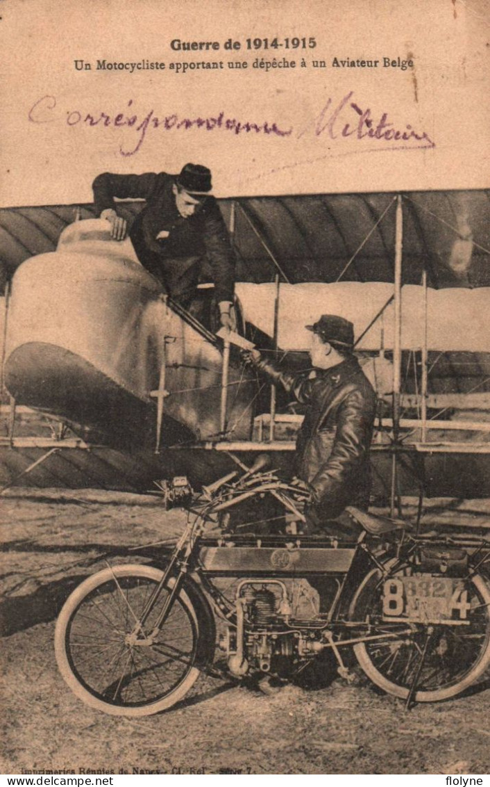 Moto - Un Motocycliste Apportant Une Dépêche à Un Aviateur Belge - Ww1 - Motocyclette - Motorfietsen