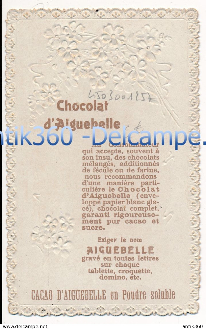 Ancien Chromo Chocolaterie Chocolat D'Aiguebelle Moulin à Vent Fleurs Gaufrée - Aiguebelle