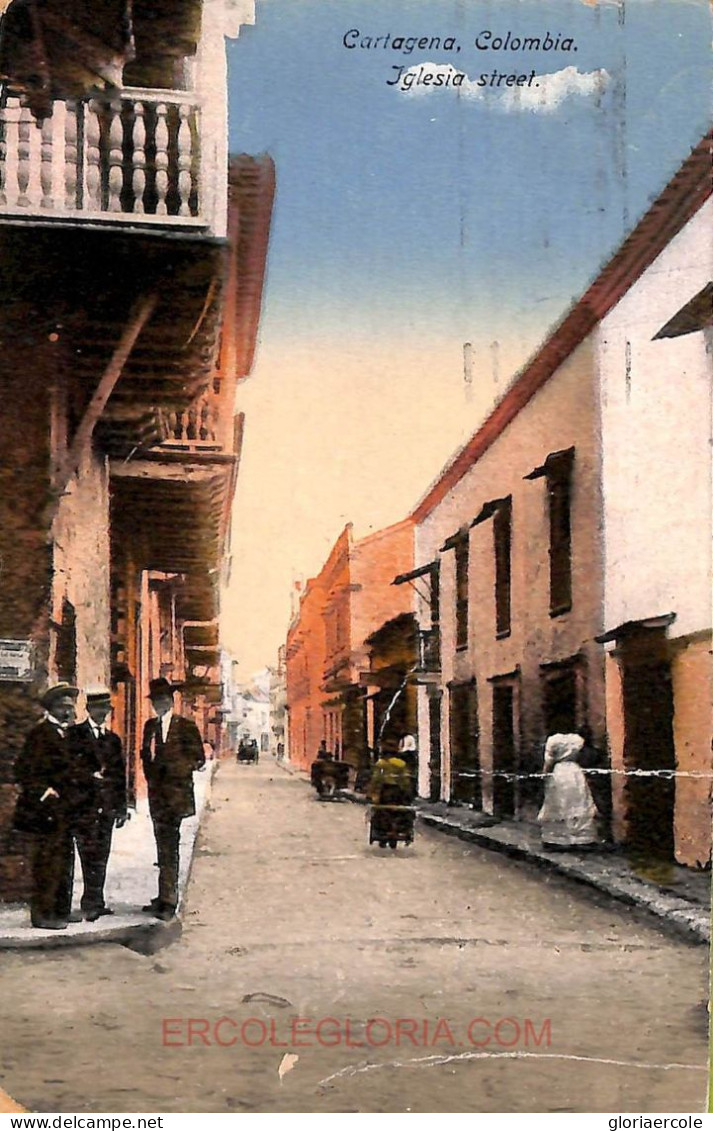 Ac8355 - COLOMBIA -  Vintage Postcard - Cartagena, Iglesia Street - 1922 - Colombie