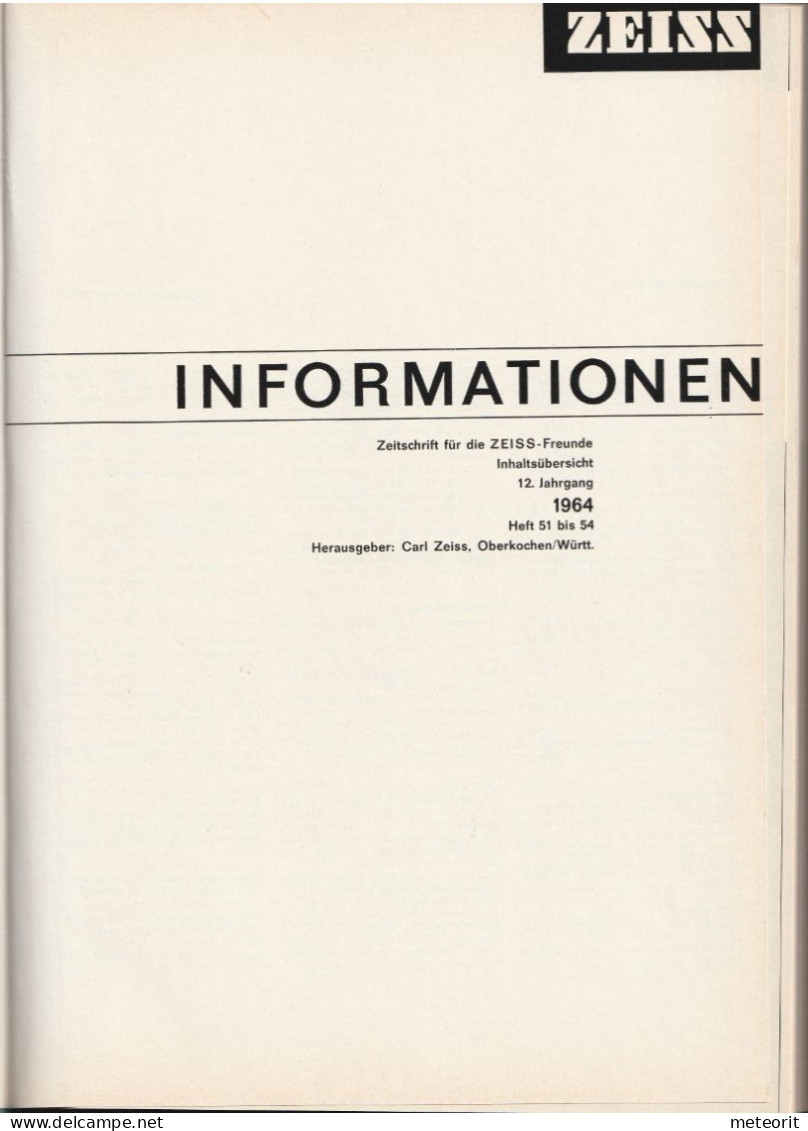 ZEISS INFORMATION "Zeitschrift Für Die ZEISS-Freunde" 12. Jahrgang 1964 Heft 51 Bis 54 Originalkunstoffeinband, Gebrauch - Informática