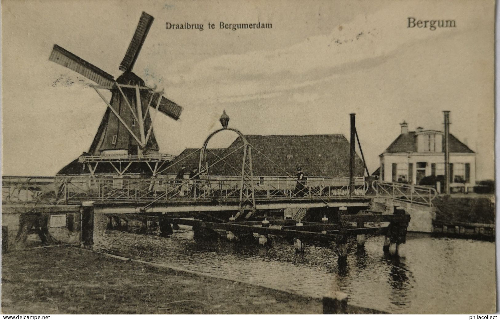 Burgum - Bergum (Frl.) Draaibrug Te Bergumerdam (Molen) 1909 Topkaart - Altri & Non Classificati