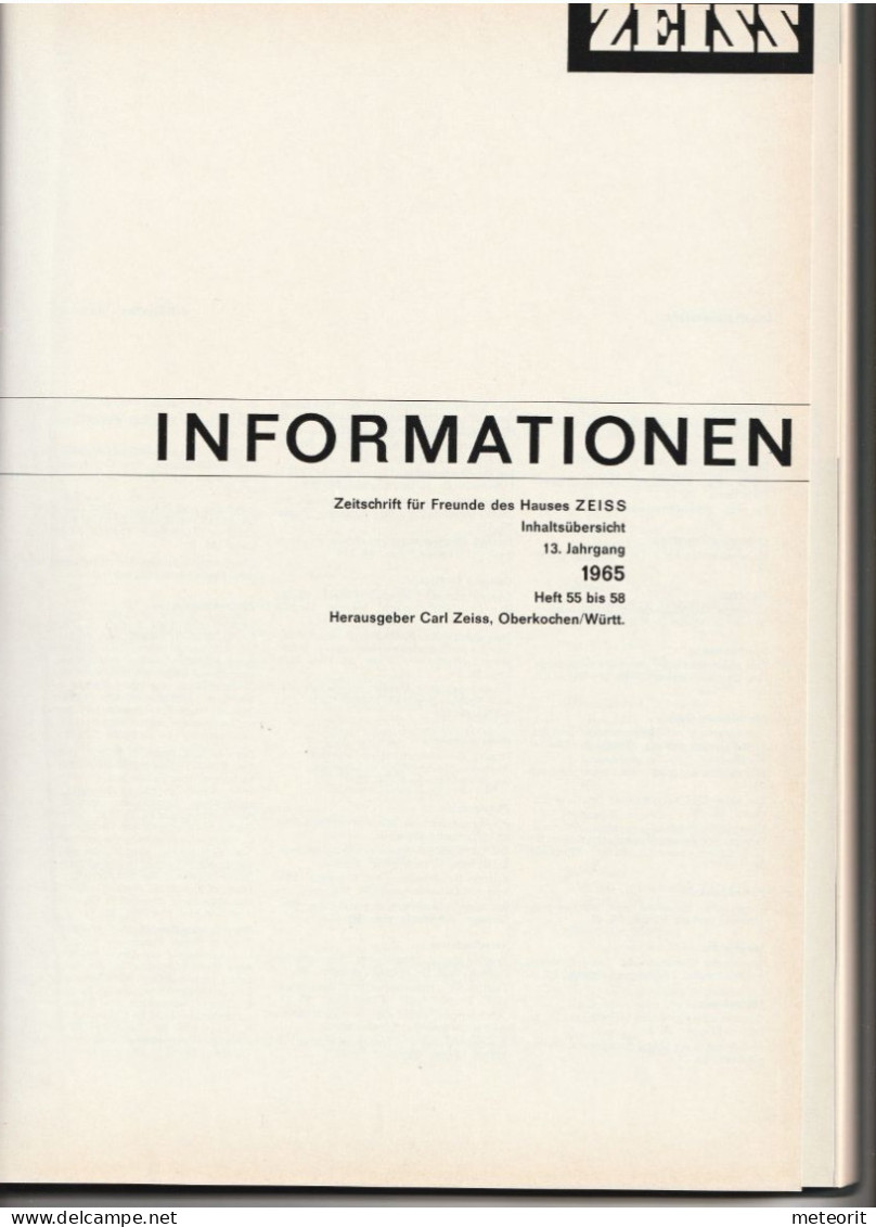 ZEISS INFORMATION "Zeitschrift Für Die ZEISS-Freunde" 13. Jahrgang 1965 Heft 55 Bis 58 Originalkunstoffeinband, Gebrauch - Informatica