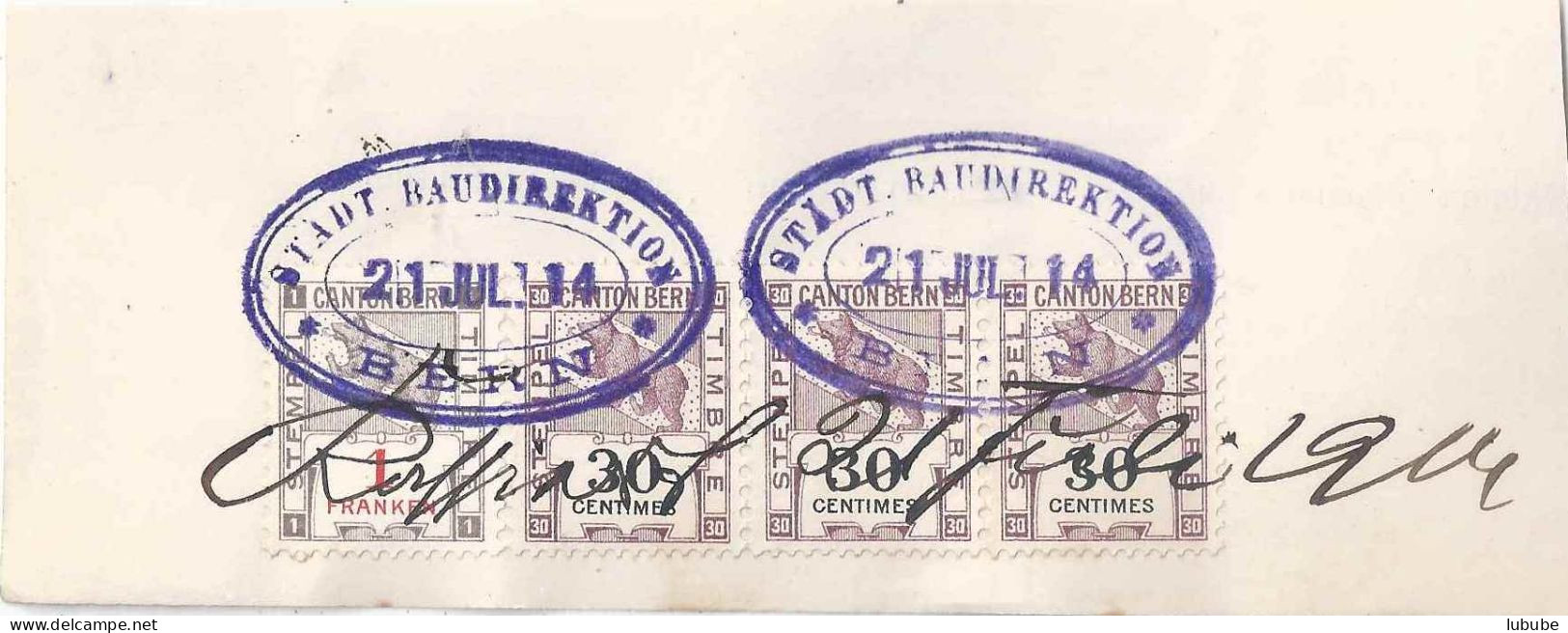 Gebührenmarken Frankatur  "Städt.Baudirektion, Bern"          1914 - Fiscale Zegels