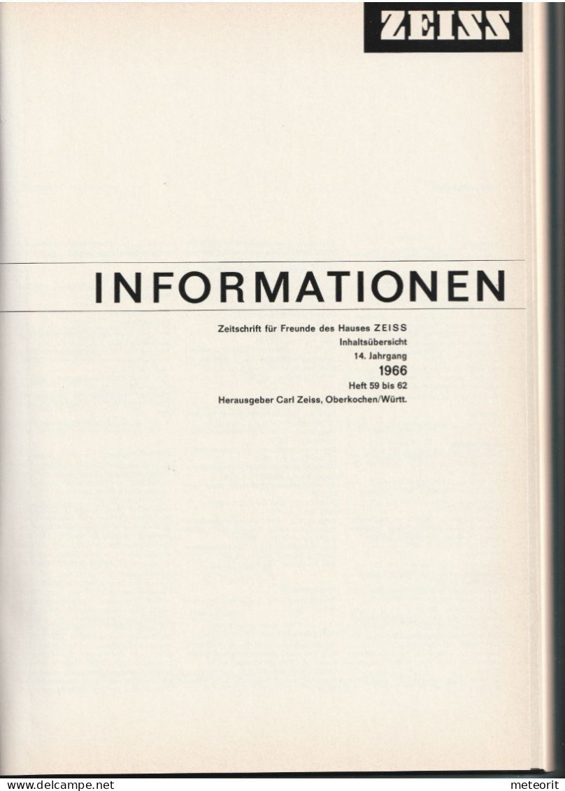 ZEISS INFORMATION "Zeitschrift Für Die ZEISS-Freunde" 14. Jahrgang 1966 Heft 59 Bis 62 Originalkunstoffeinband, Gebrauch - Informatica